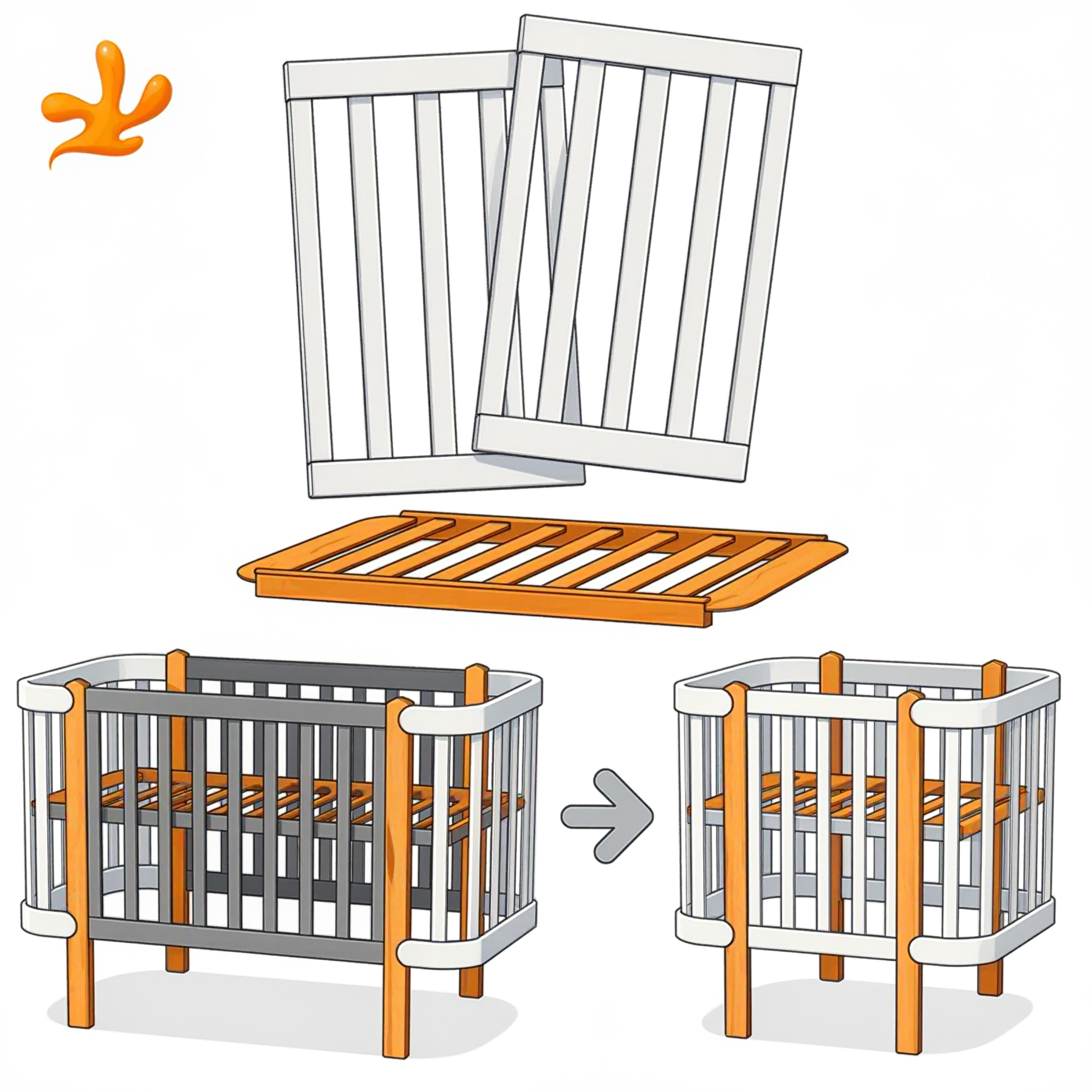 Sada pro přeměnu postýlky Zukko Gekko Kids na mini postýlku o rozměrech 80×60 cm. Bíla